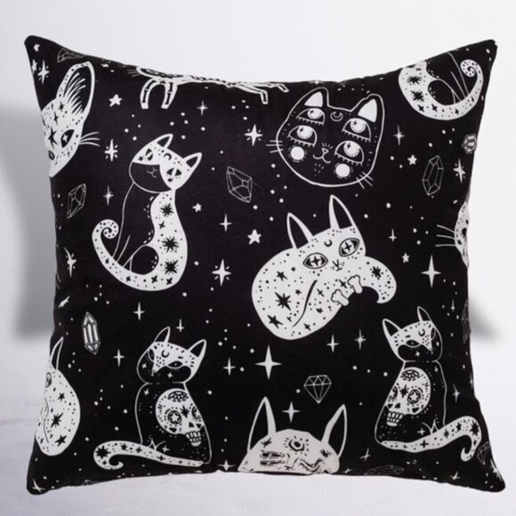 Pillow Cover Celestial Cat Moon Stars Black White Large Square 17.7 in - Picture 7 of 13